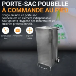 Porte-Sacs Mobile Inox Caréné 100L à Ouverture Frontale - L2G