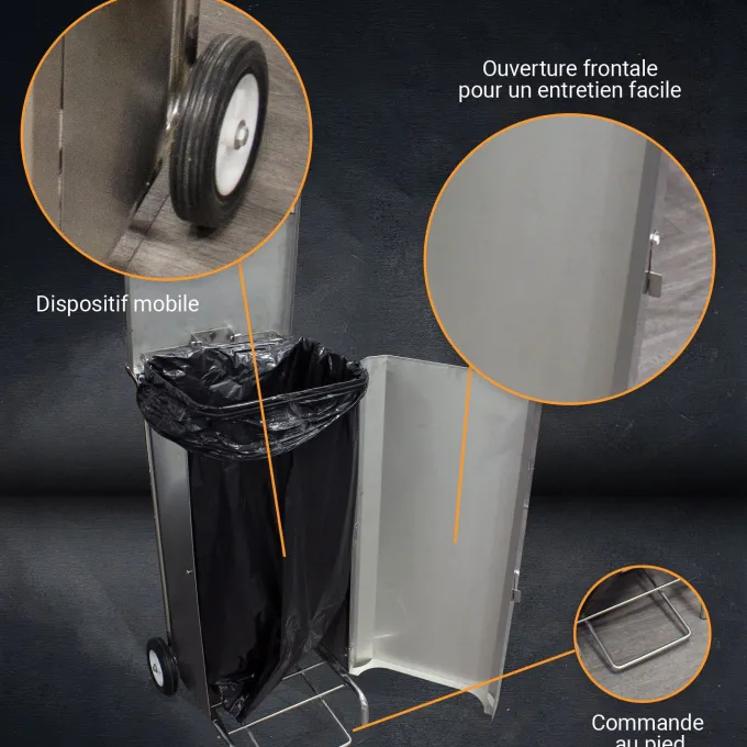 Porte-Sacs Mobile Inox Caréné 100L à Ouverture Frontale - L2G