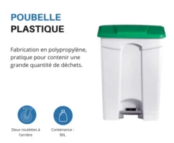 POUBELLE BLANCHE POLYPROPYLENE 90L - DIFP90VE