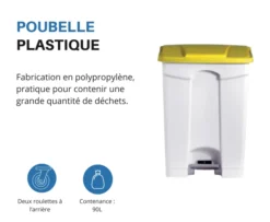 POUBELLE BLANCHE POLYPROPYLENE 90L - DIFP90YE