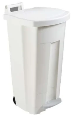 Poubelle Mobile à Pédale Plastique 90L Blanc - Lot de 2 - Rossignol Professonnel