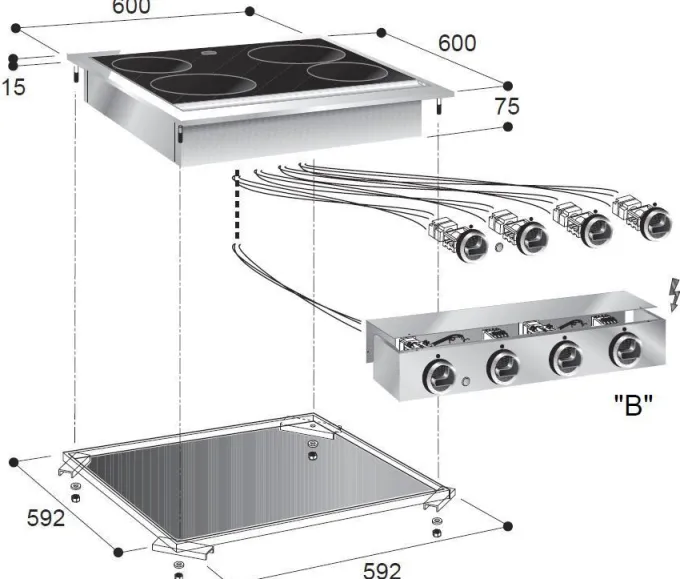 Réchaud en Céramique Drop-In - 4 Zones de Cuisson - Combisteel