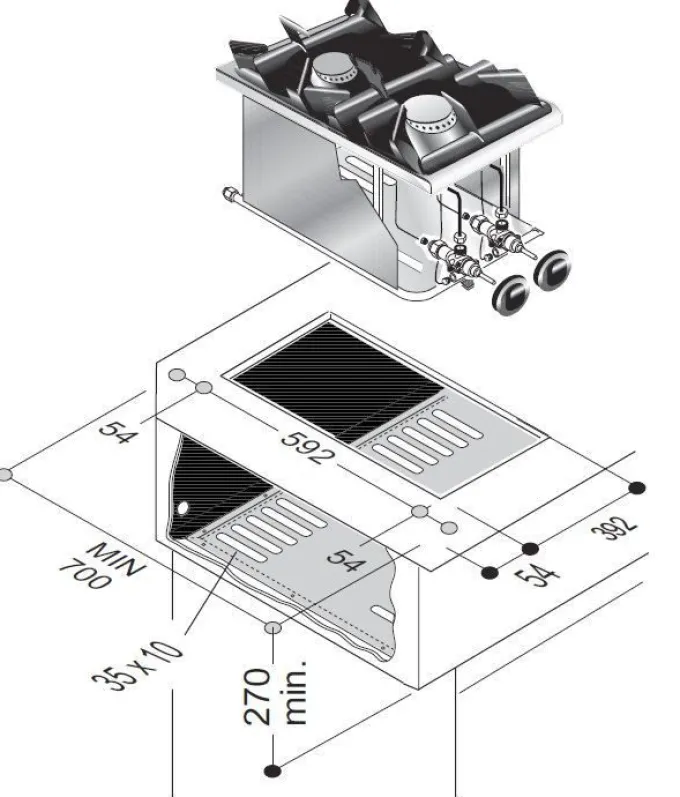 Réchaud à Gaz Drop-In - 2 Feux 3,5 kW et 5,5 kW - Combisteel