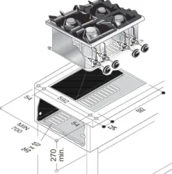 Réchaud à Gaz Drop-In - 4 Feux 3,5 kW et 5,5 kW - Combisteel