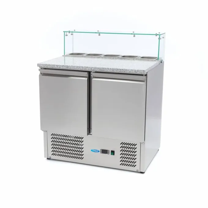 Réfrigérateur à Pizza - 90 cm - 2 Portes - 5 x GN 1/6 - Couv. Verre - Maxima