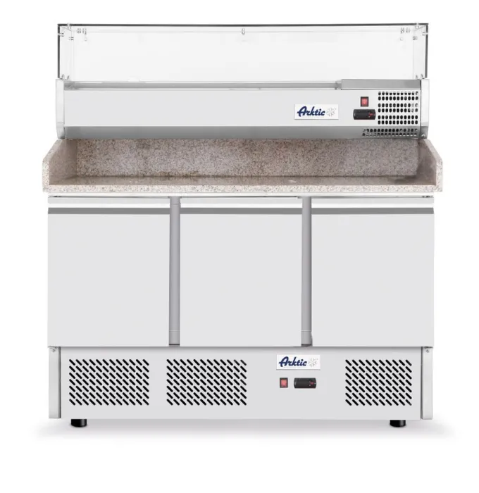 Saladette pizza 3 portes avec vitrine réfrigérée 380+40L Arktic - Hendi