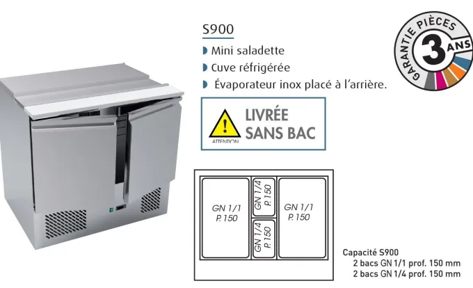 Saladette Réfrigérée Positive 257 L - 2 Portes - Avec Groupe Logé - Nosem