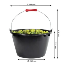 Seau rond éco-durable 15 L - noir anse métal poignée ergonomique rouge - Gilac