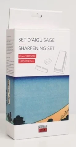 Set d'aiguisage : Pierre à Eau Grain 1000/6000, Socle Antidérapant, Aplanisseur de Pierre et Guide d'Angle à 15 Degrés - Kotai