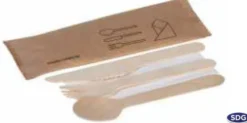 Set de Couvert en Bois Naturel et Serviette - SDG - Lot de 250