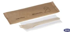 Set de Couvert Fourchette en Bois Naturel et Serviette - SDG - Lot de 250