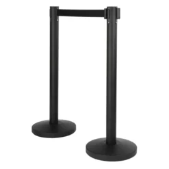 SET de 2 Poteaux d'accueil noir avec corde rétractable - 8,5 kg - Sangle de 190cm - Base 32x92 - Securit