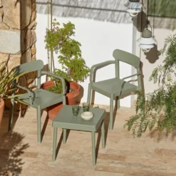 Set 2 Fauteuils + 1 Table ALBA-ELBA Gris Verdâtre - Resol