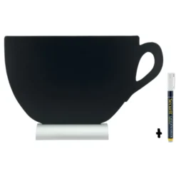 Silhouette ardoise de table ''tasse'' - socle en aluminium - Feutre-craie inclus - Securit