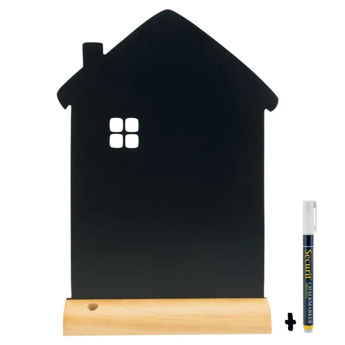 Silhouette ardoise ''Maison'' - Socle en bois - Feutre-craie inclus - Securit