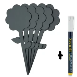 Silhouette Fleur ardoise tags - lot de 5 + feutre-craie - Securit