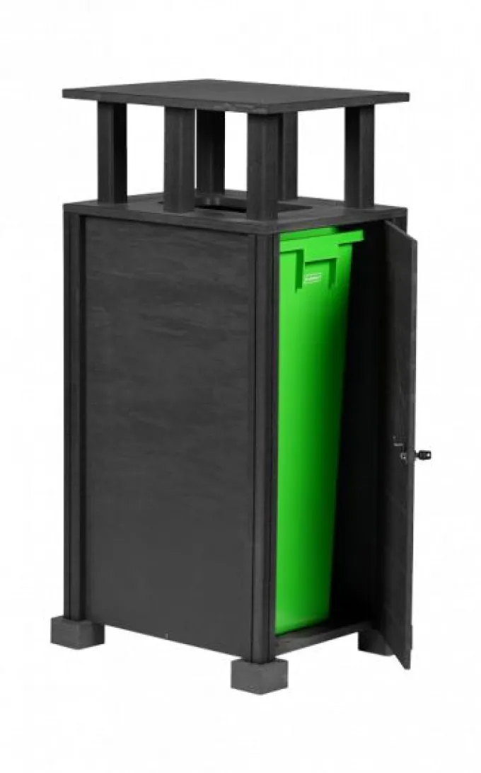 Station de Tri Sélectif en Matière Recyclée - 1 Flux avec Toit - Noir Carbone - Probbax