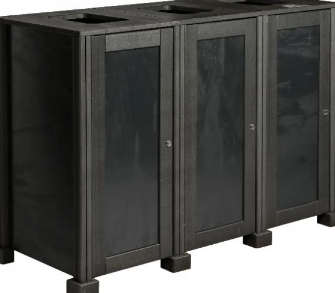 Station de Tri Sélectif en Matière Recyclée - 3 Flux - Noir Carbone - Probbax