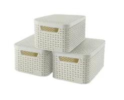 STYLE Set de 3 boîtes de rangement avec couvercle S - Beige - Veba