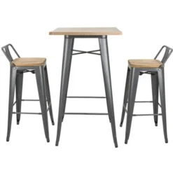 Table de Bar Grise avec Plateau en Bois - Bolero Bistro