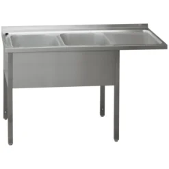 Table de lavage 150x70x90 - 2x évier 40x50x30 égouttoir droit MSDOP/M 7015 - Redfox