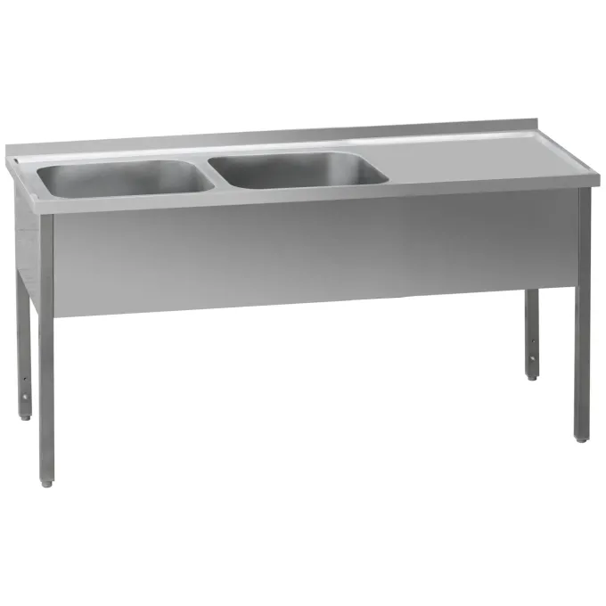 Table de lavage 140x60x90 - 2x évier 40x50x30 égouttoir droit MSDOP 6014 - Redfox