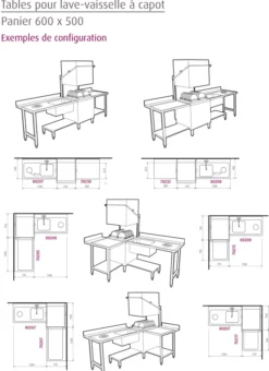 Table entrée/sortie pour machine à panier 500 x 500 ou 600 x 500