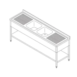 Table Lave-Vaisselle - 190 x 70 cm - avec 2 Éviers et Dosseret - Maxima