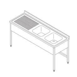 Table Lave-Vaisselle - 150 x 70 cm - avec 2 Éviers et Dosseret - Maxima