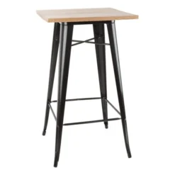 Table Mange-Debout Noire avec Plateau Bois - Bolero Bistro