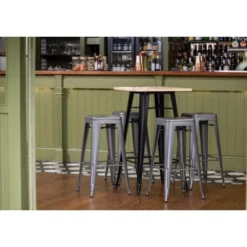 Table Mange-Debout Noire avec Plateau Bois - Bolero Bistro