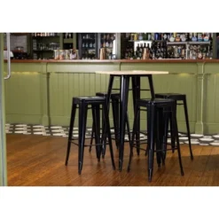 Table Mange-Debout Noire avec Plateau Bois - Bolero Bistro