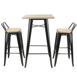 Table Mange-Debout Noire avec Plateau Bois - Bolero Bistro