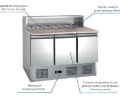 Table à Pizza dessus Granit +2/+8°C Gaz R600A - L2G - PS903