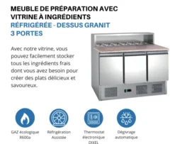 Table à Pizza dessus Granit +2/+8°C Gaz R600A - L2G - PS903