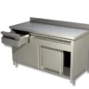 Table sur armoire portes coulissantes avec 2 tiroirs avec dosseret 1000x600 mm - Ristopro
