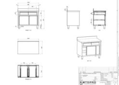 Table sur armoire portes coulissantes avec 2 tiroirs avec dosseret 1000x600 mm - Ristopro
