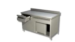 Table sur armoire portes coulissantes avec 2 tiroirs avec dosseret 1000x600 mm - Ristopro