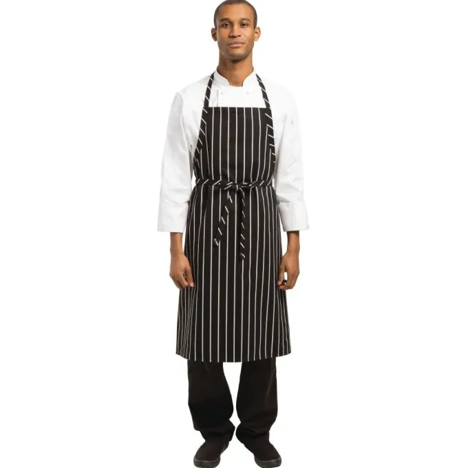 Tablier Bavette Tissé Chef Works Premium Rayures Noires Et Blanches - Chef Works