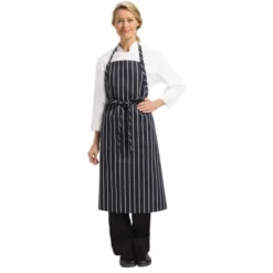 Tablier Bavette Tissé Chef Works Premium Rayures Bleue Marine Et Blanches - Chef Works