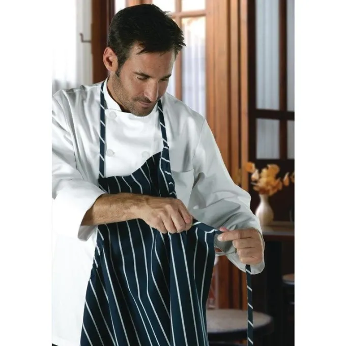 Tablier Bavette Tissé Chef Works Premium Rayures Bleue Marine Et Blanches - Chef Works