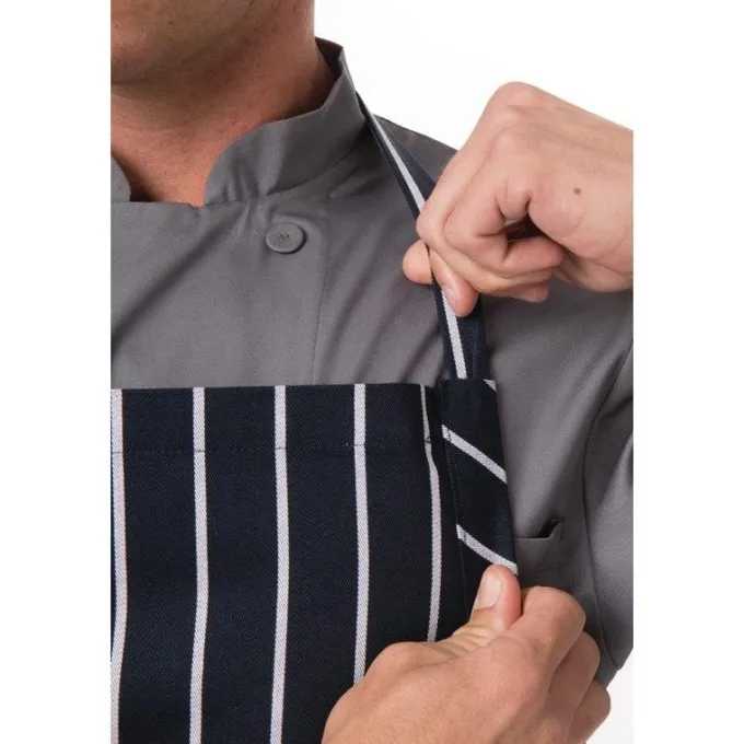 Tablier Bavette Tissé Chef Works Premium Rayures Bleue Marine Et Blanches - Chef Works