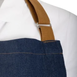 Tablier Court Denim Bleu Attaches Marron Clair - Southside