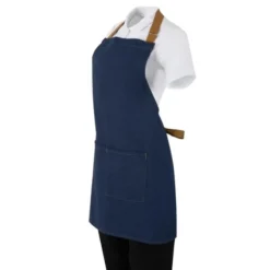 Tablier Court Denim Bleu Attaches Marron Clair - Southside