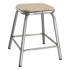 Tabouret Bas en Acier Galvanisé avec Assise en Bois - Lot de 4 - Bolero