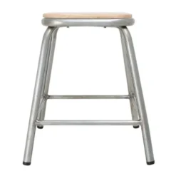 Tabouret Bas en Acier Galvanisé avec Assise en Bois - Lot de 4 - Bolero