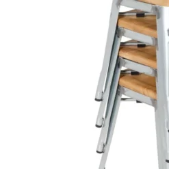 Tabourets Bistro Bas en Acier avec Assise en Bois - Lot de 4 - Bolero