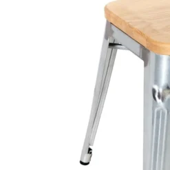 Tabourets Bistro Bas en Acier avec Assise en Bois - Lot de 4 - Bolero