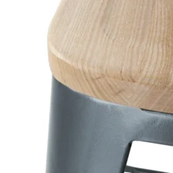 Tabourets Bistro Hauts avec Dossier et Assise en Bois Gris Métallisé - Lot de 4 - Bolero