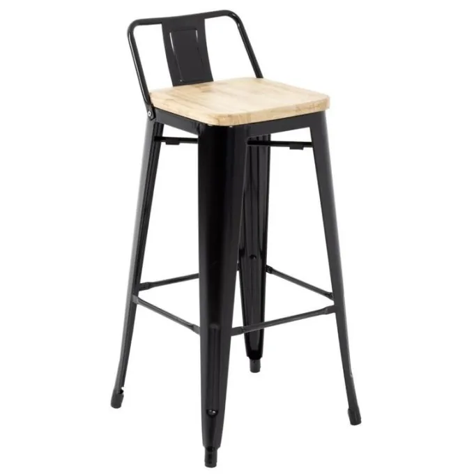 Tabourets Bistro Hauts Noirs - Assise Bois - Lot de 4 - Bolero